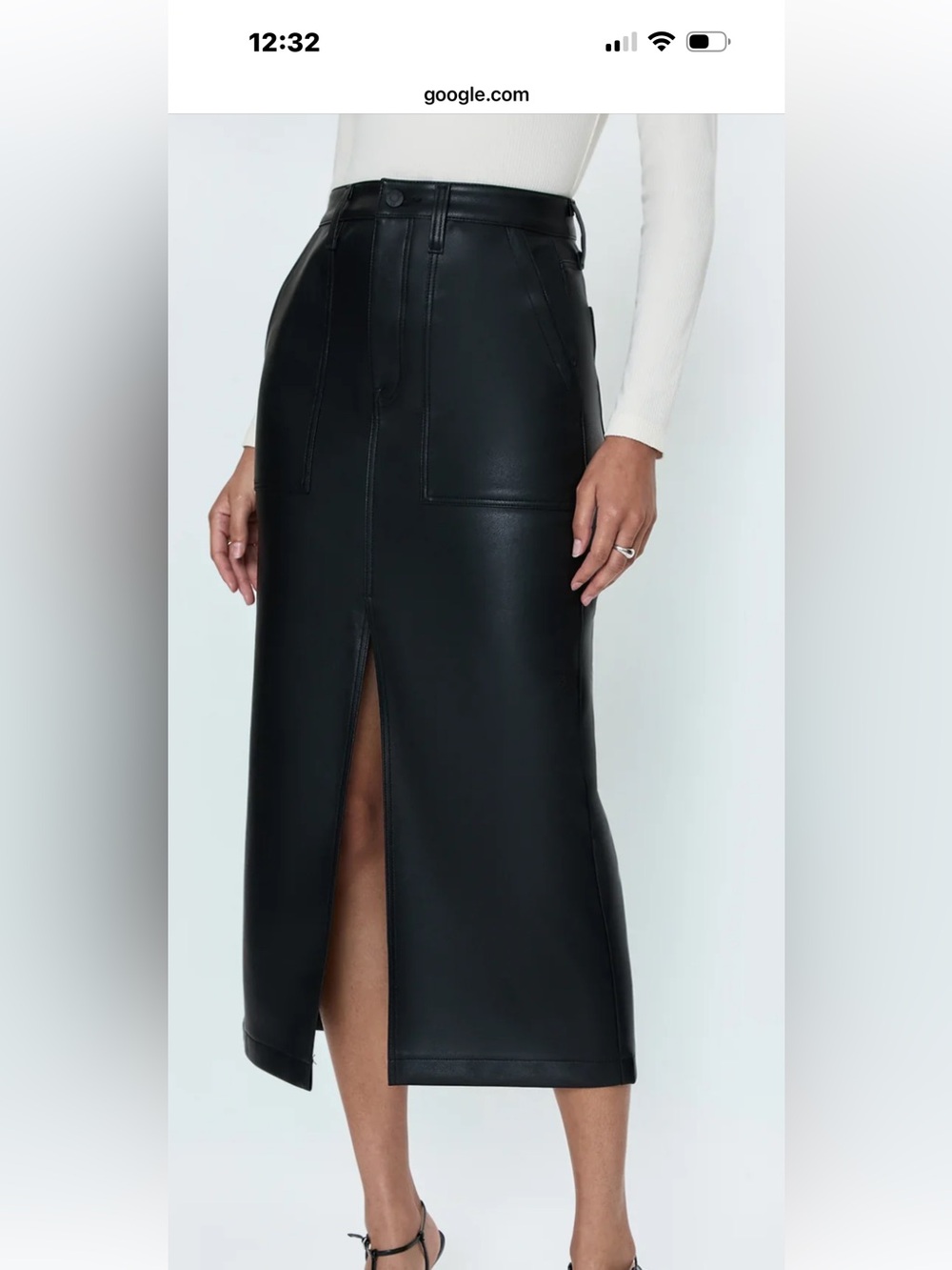 pistola Black Faux Leather Midi Skirt with Front Slit Alice utility skirt